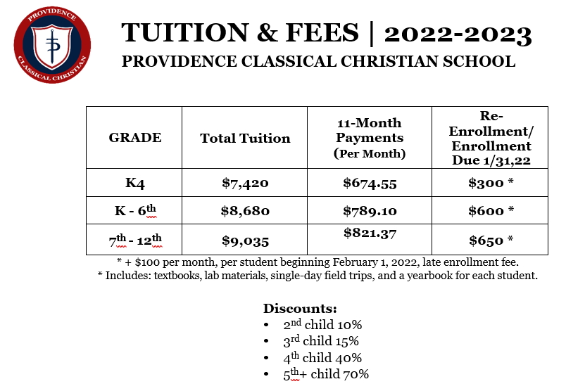 Tuition & Fees – PROVIDENCE CLASSICAL CHRISTIAN SCHOOL